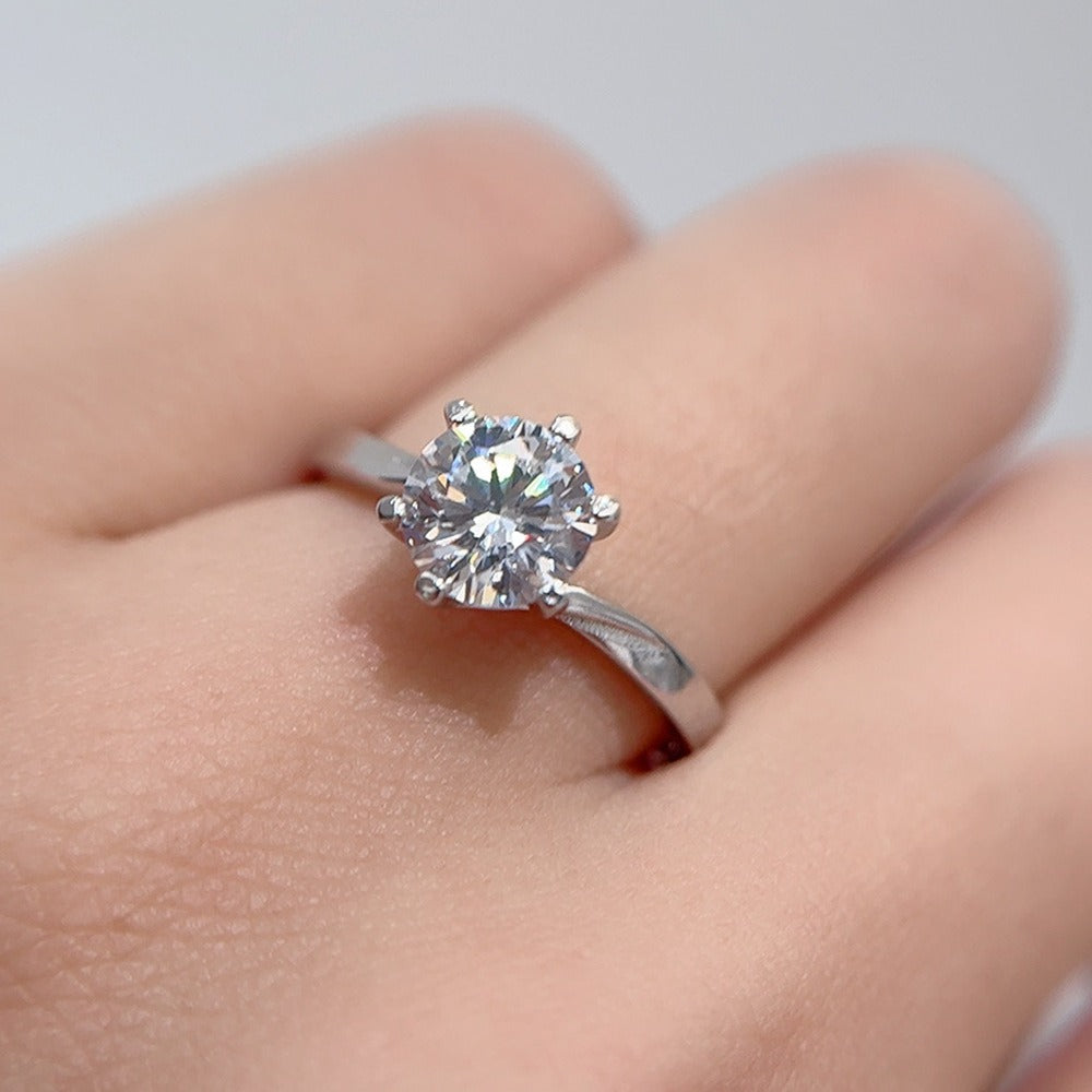 Kaze S925 Twisted Band Six-Prong Moissanite Ring | Sterling Silver Ring Sizes 5–9 US