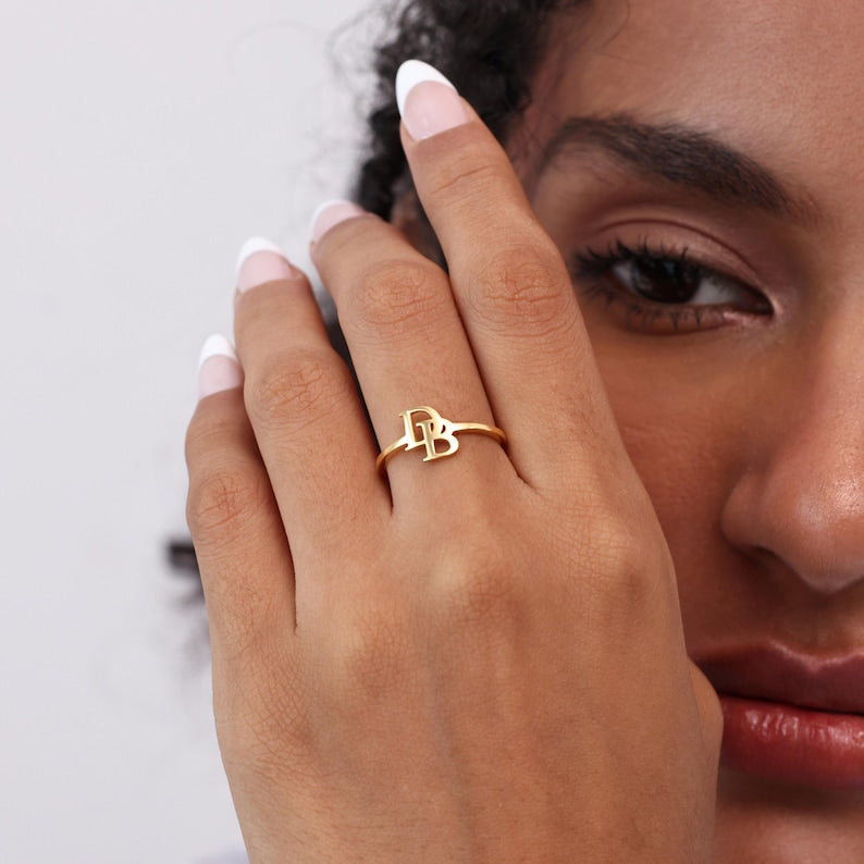 Kaze Customized Initial Open Ring II | Personalised Engraved Ring in Silver, Gold &amp; Rose Gold