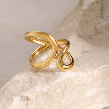 Kaze Unique Geometric Line Design Ring | 18K Gold Minimalist Adjustable Open Ring