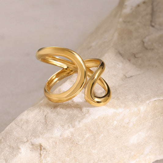Kaze Unique Geometric Line Design Ring | 18K Gold Minimalist Adjustable Open Ring