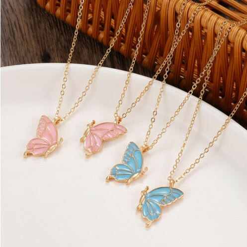 Kaze Geometric Butterfly Layered Necklace Set | Oil-Drip Enamel Pendant in 5 Colours