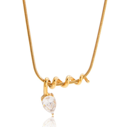 18K Gold-Plated Small Spiral Titanium Steel Necklace with Cubic Zirconia Only