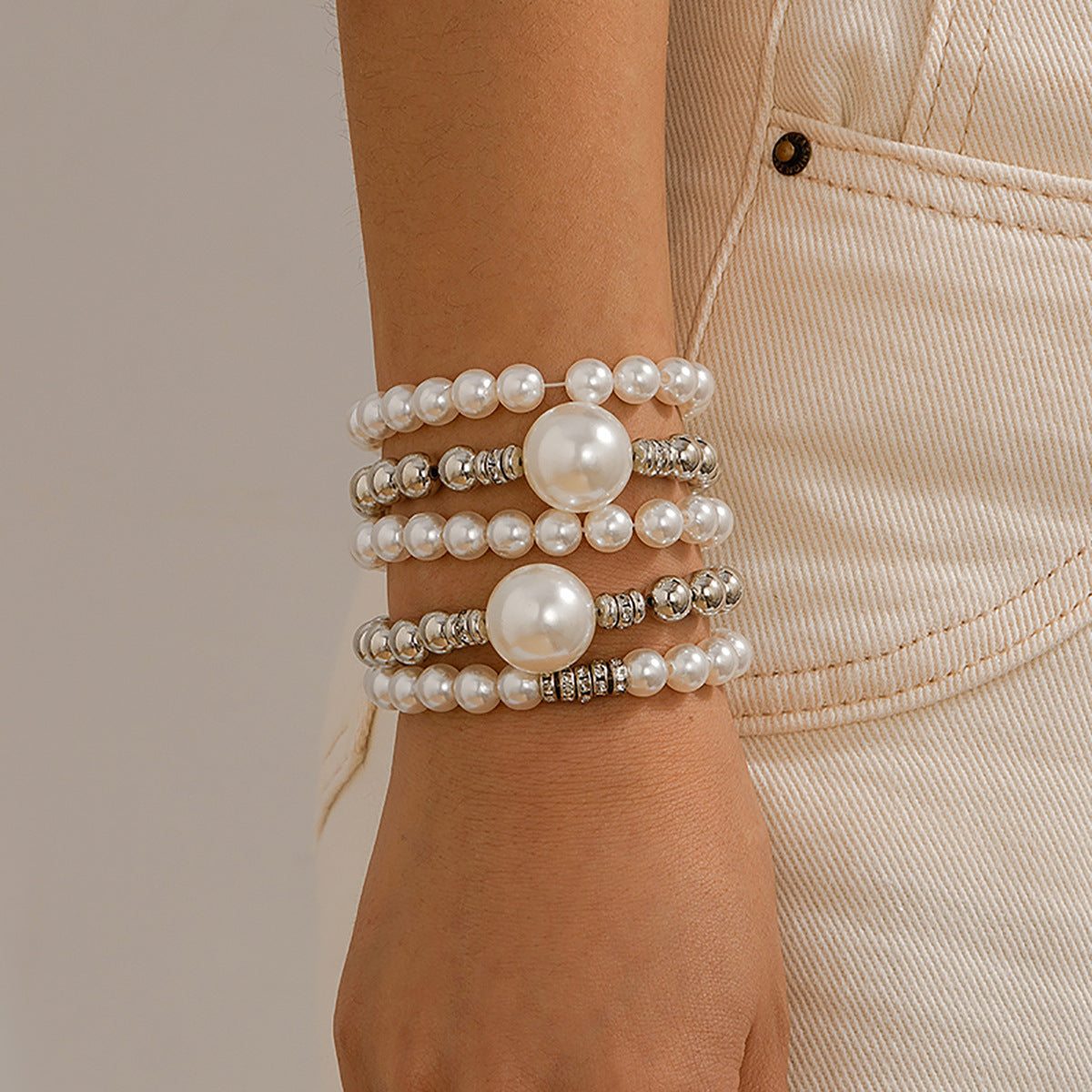 Kaze 18K Gold Bow Pearl Beaded Bracelet | Baroque Pearl Bracelet in 9 Style Variants WhiteA