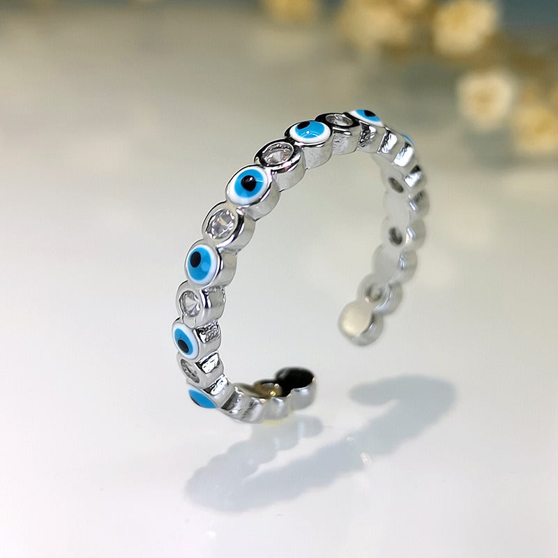 Kaze Exaggerated Eye Design Gemstone Open Ring | 18K Gold Oil-Drip Enamel Ring in 18 Variants