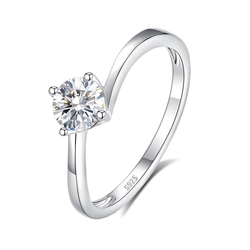 S925 Silver Four-Prong Moissanite Curved Ring Empty setting (without main stone)
