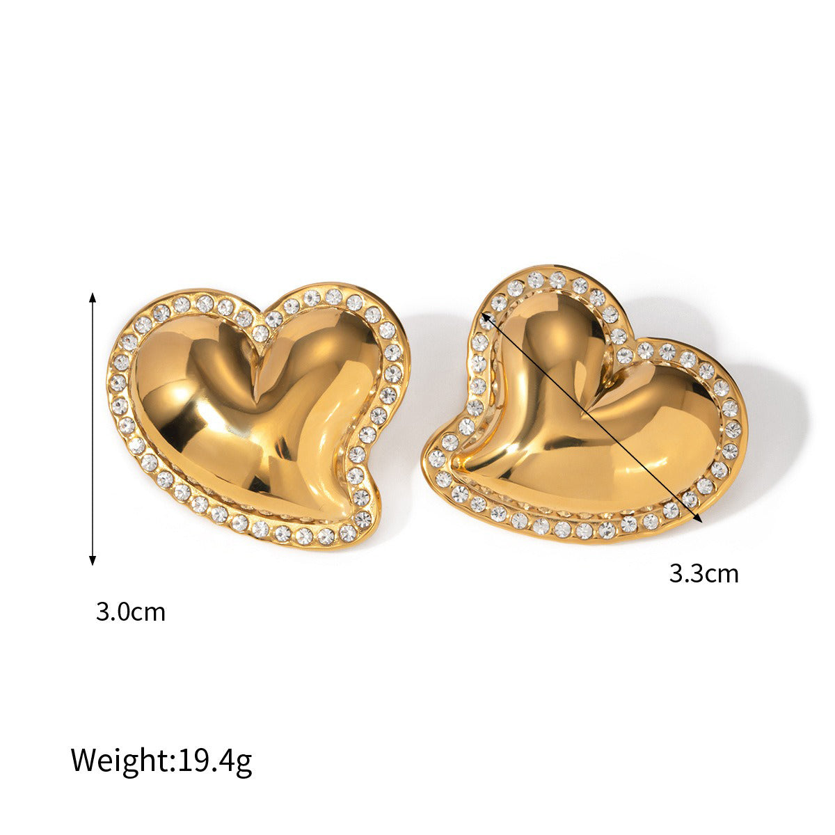 Kaze 18K Gold Heart-Shaped Earrings and Bracelet Set with Zircon Accents | 3-Piece Romantic Jewellery Set Style A-Earring