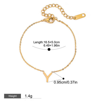 Kaze 18K Gold Customizable English Letter Pendant Bracelet | Personalised Initial Bracelet A–Z Style Y