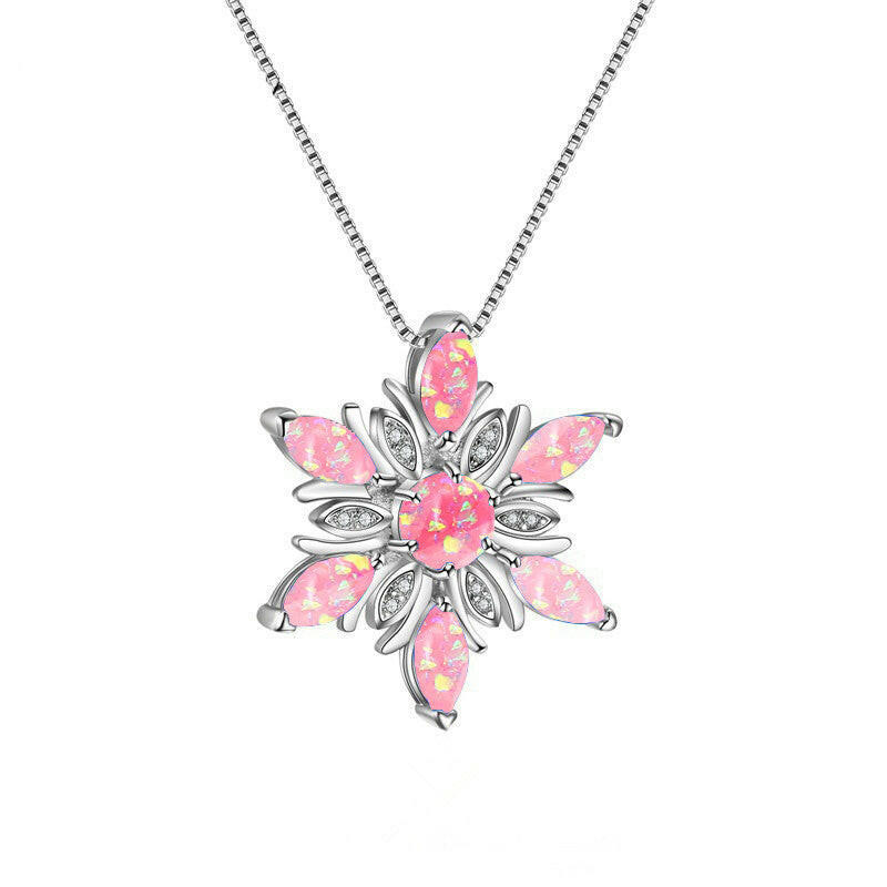 Kaze Opal Snowflake Pendant Necklace | Iridescent Opal Necklace in 5 Colours Pink