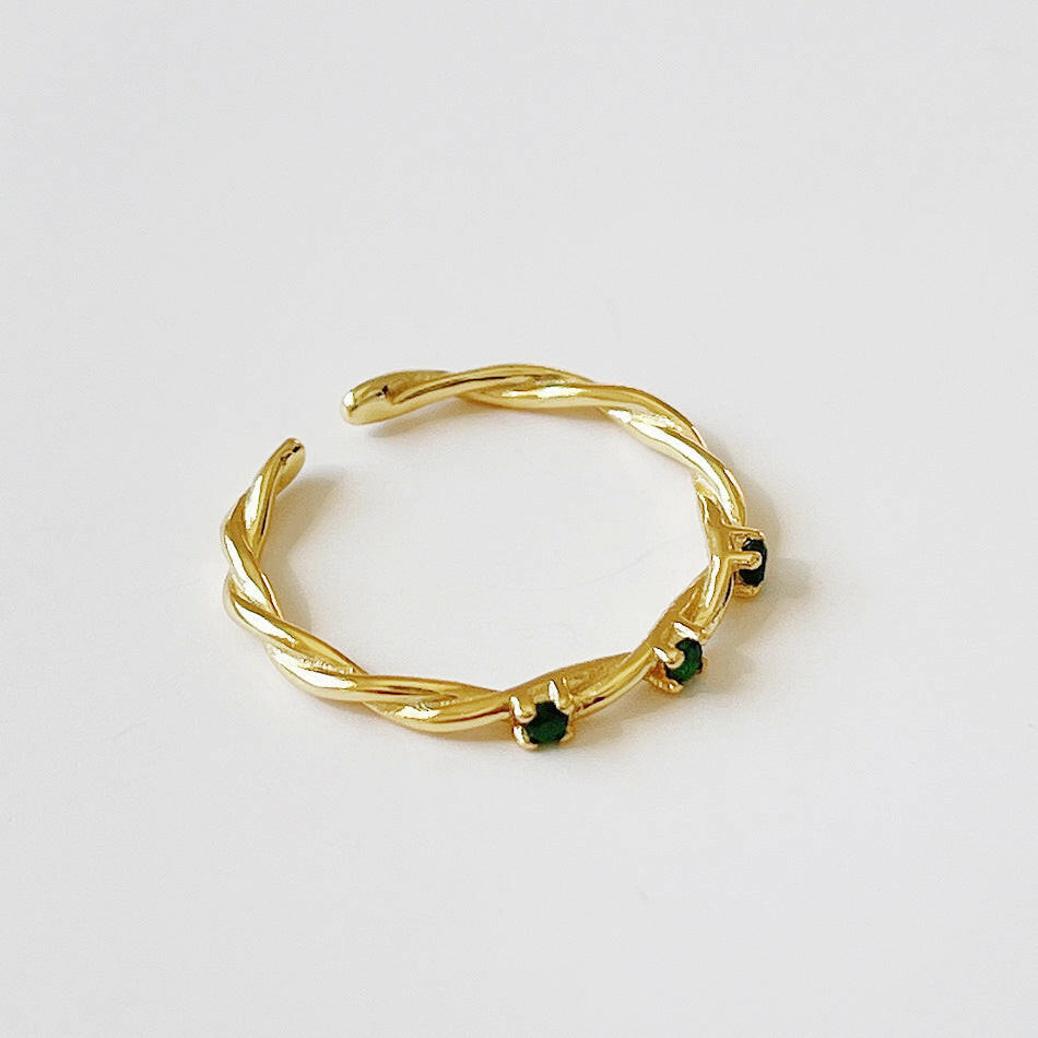 Kaze Braided Green Stone Ring | Adjustable Gold-Tone Ring for Women