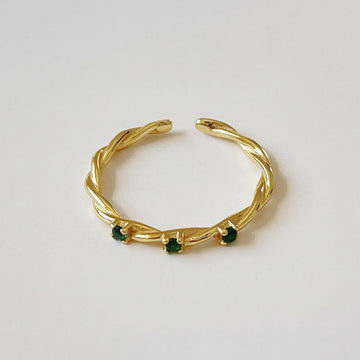 Kaze Braided Green Stone Ring | Adjustable Gold-Tone Ring for Women Gold