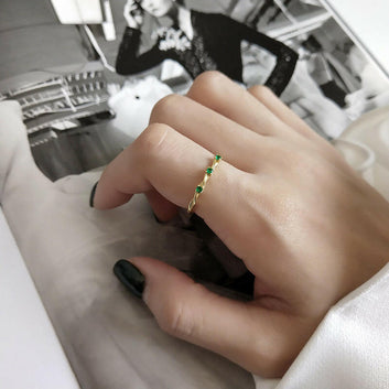 Kaze Braided Green Stone Ring | Adjustable Gold-Tone Ring for Women