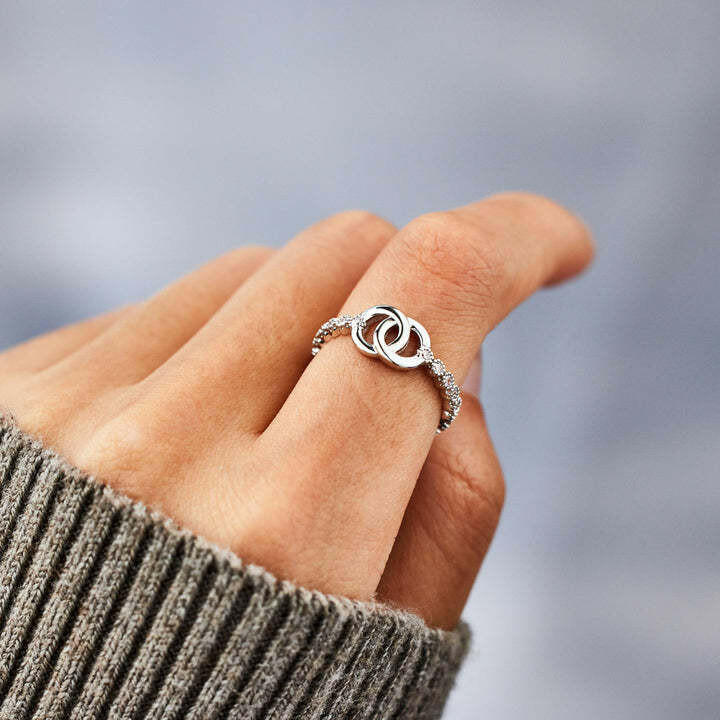 Kaze Double-Loop Geometric Platinum Ring | Adjustable Sculptural Silver Ring Ring