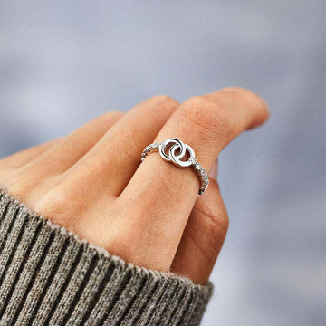 Kaze Double-Loop Geometric Platinum Ring | Adjustable Sculptural Silver Ring Ring