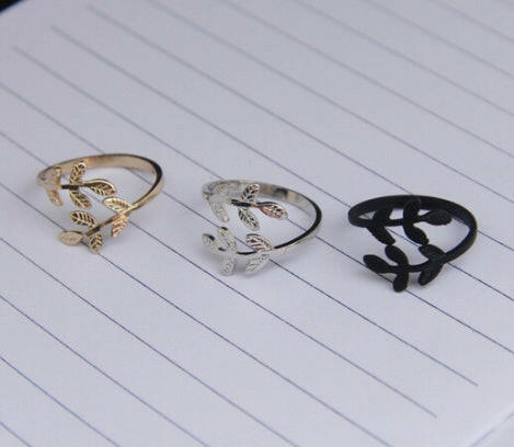Kaze Adjustable Leaf Ring Set | Nature-Inspired Rings in Black, Gold &amp; Silver Silver