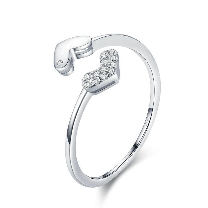 Kaze Adjustable Heart Ring | 925 Sterling Silver with Sparkling Detail 925silver adjustable