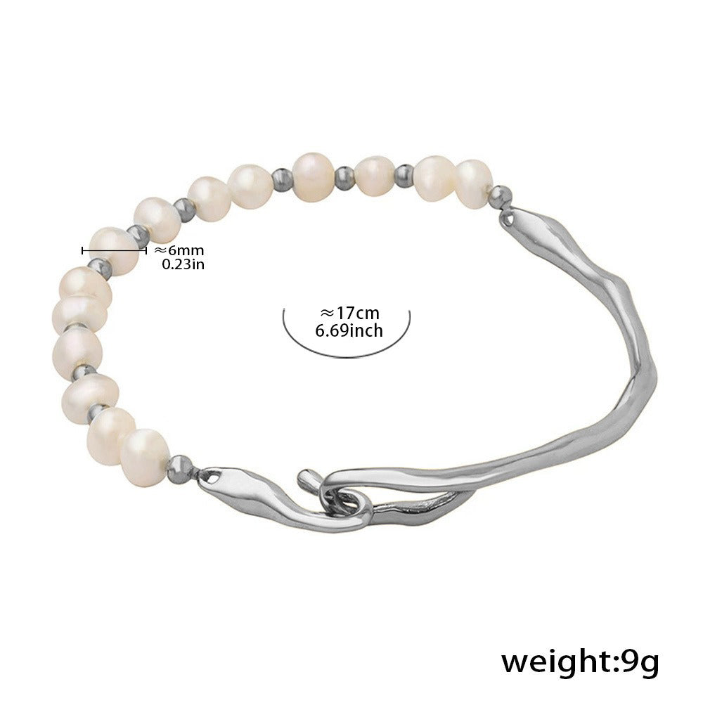 Kaze Irregular Pearl Design Bracelet | 18K Gold Asymmetric Pearl Bracelet in 3 Styles Style B-Large-Silver
