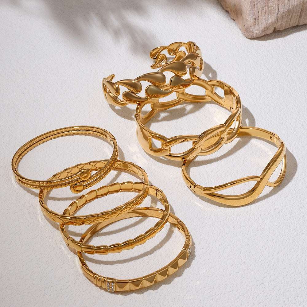Kaze Geometric Hollow Design Bracelet | 18K Gold Statement Bangle — 12 Style Variants