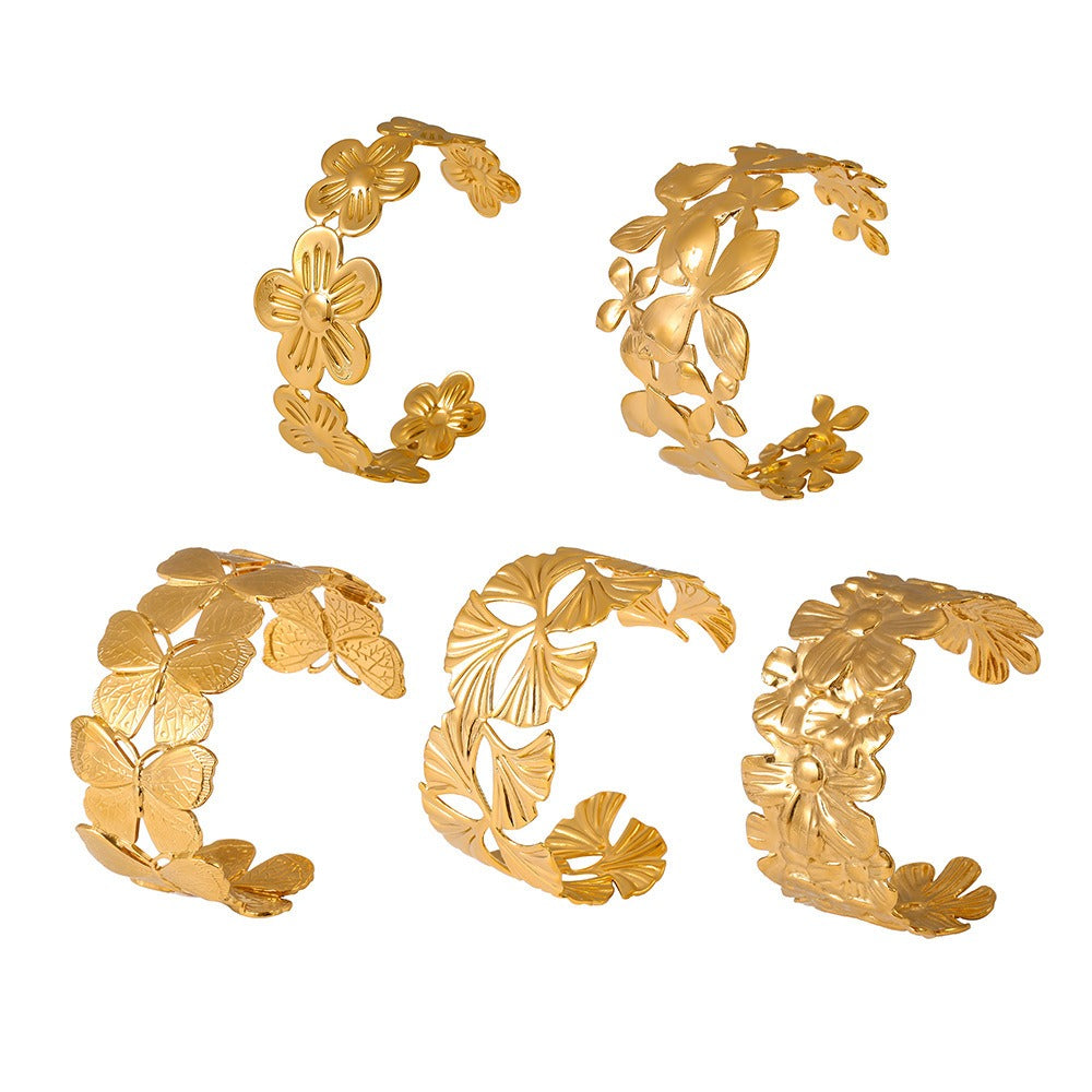Kaze Flower-Shaped Textured Bracelet | 18K Gold Floral Bracelet in 10 Style Variants
