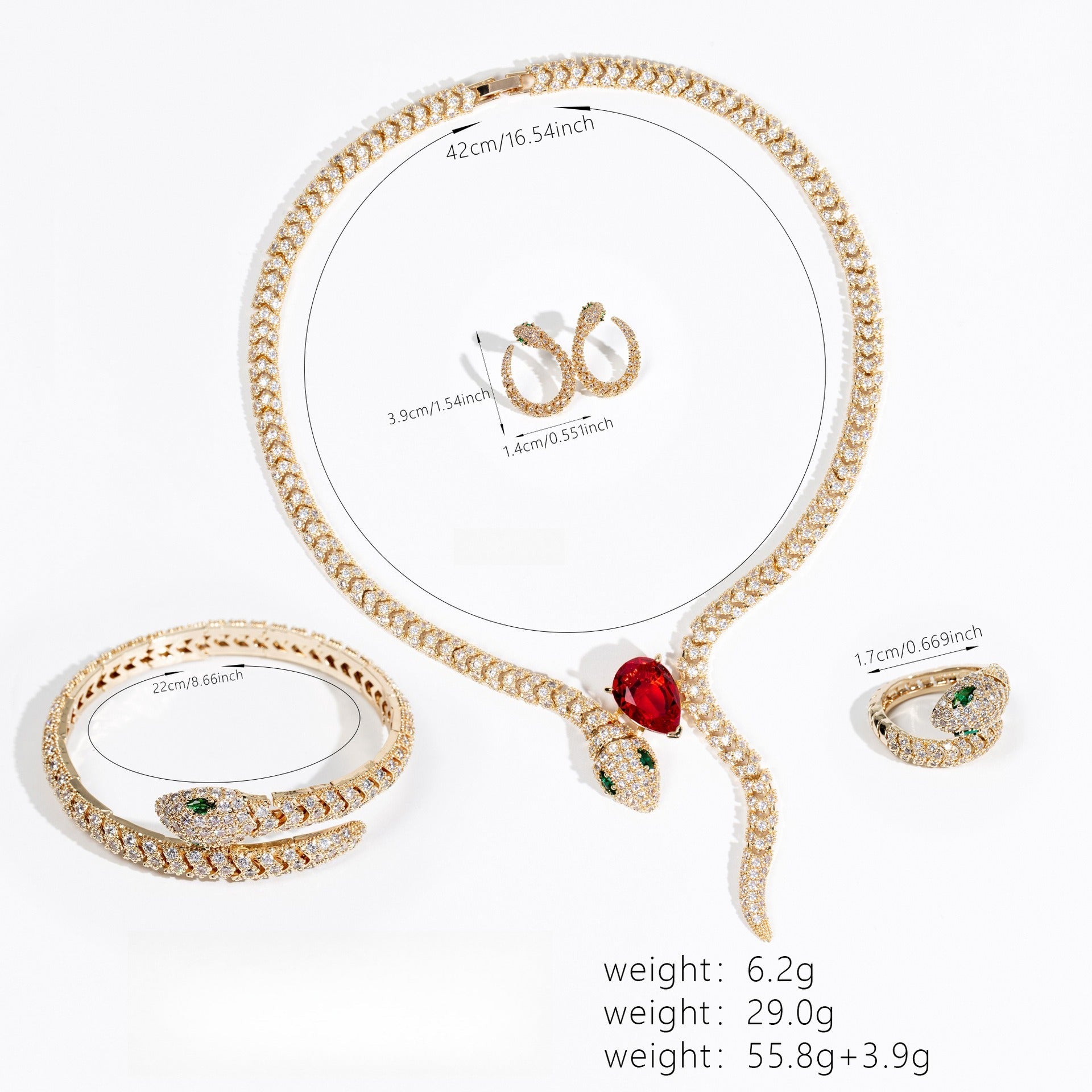 Kaze Retro Snake Motif Necklace Set | Titanium Steel Cubic Zirconia Serpent Necklace