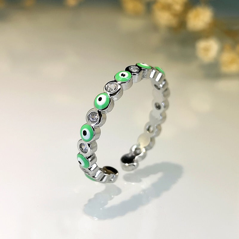 Kaze Exaggerated Eye Design Gemstone Open Ring | 18K Gold Oil-Drip Enamel Ring in 18 Variants