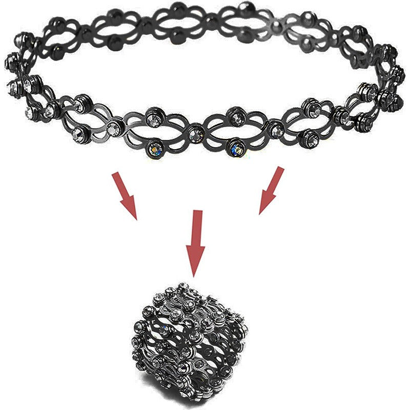 Kaze Retractable Diamond-Studded Bracelet and Ring Set | 18K Gold Innovative Jewellery Set in 5 Styles Style D-Black Adjustable