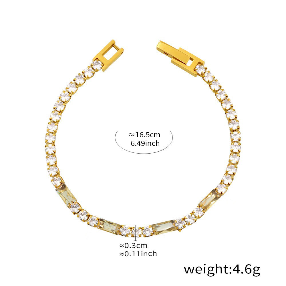 Kaze Rectangular &amp; Round Gemstone Luxury Bracelet | 18K Gold Bracelet in 8 Colour Variants Champagne