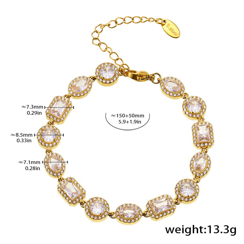 Kaze Geometric Inlaid Gemstone Noble Bracelet | 18K Gold Multi-Shape Bracelet in Gold &amp; Silver