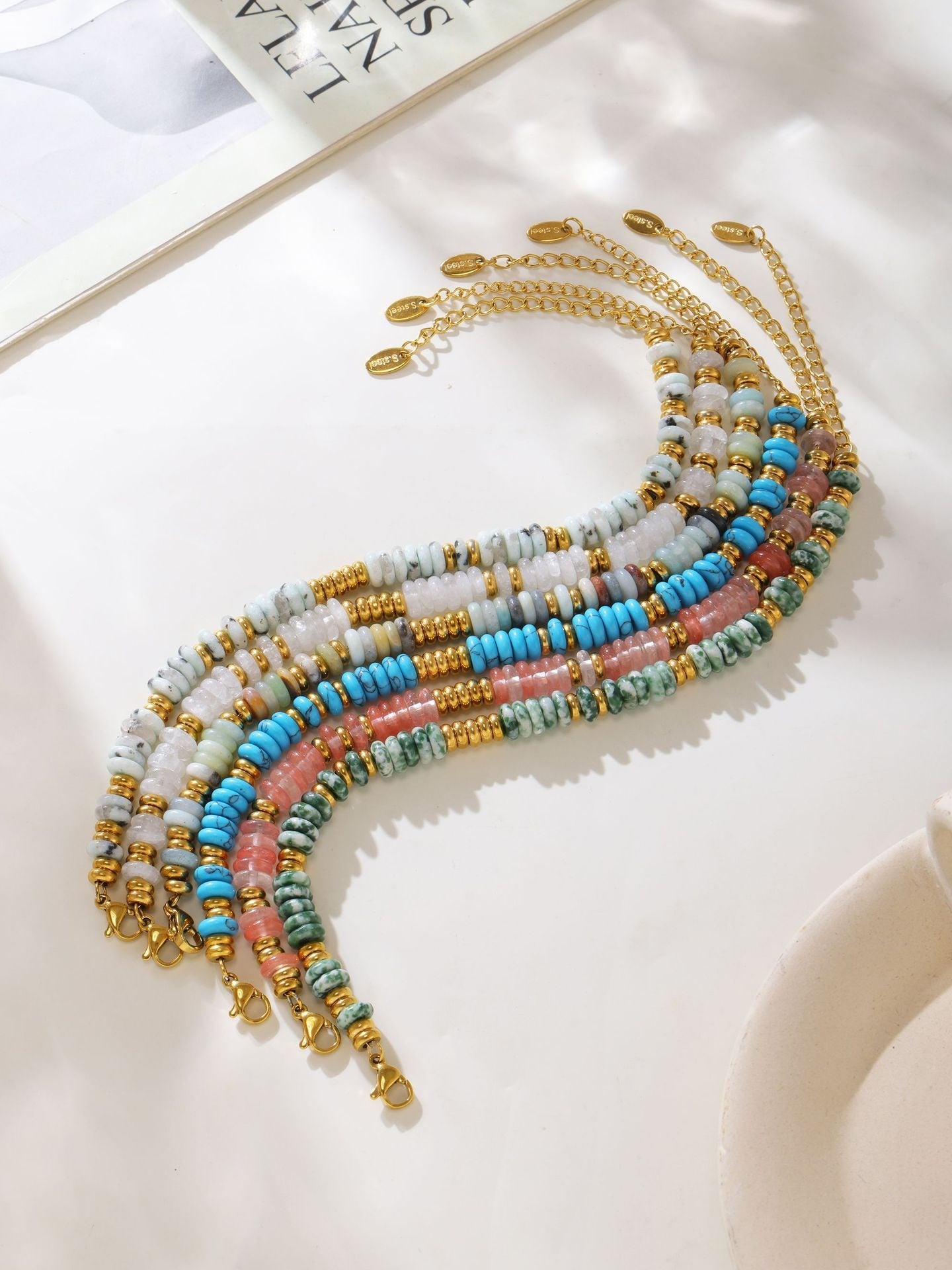 Kaze Round Beads Gemstone Bracelet | 18K Gold Abacus Bead Bracelet in 5 Style Variants