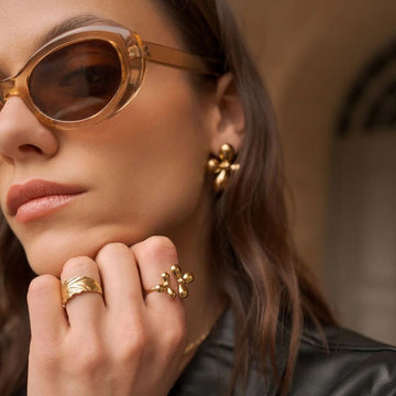 Kaze Light Luxury Titanium Steel Ring and Earring Collection | 18K Gold Ring A, B &amp; Earring Set