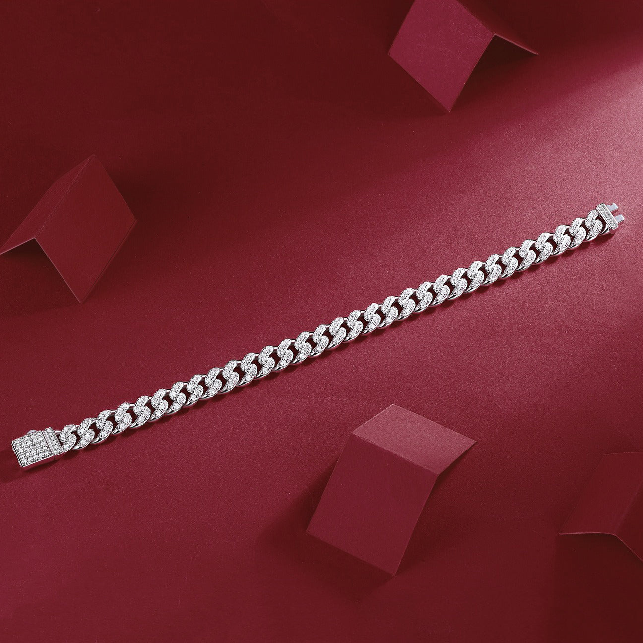 Kaze Cuban Chain Diamond Inlay Bracelet | Luxury Diamond-Set Fashion Bracelet in 5 Sizes
