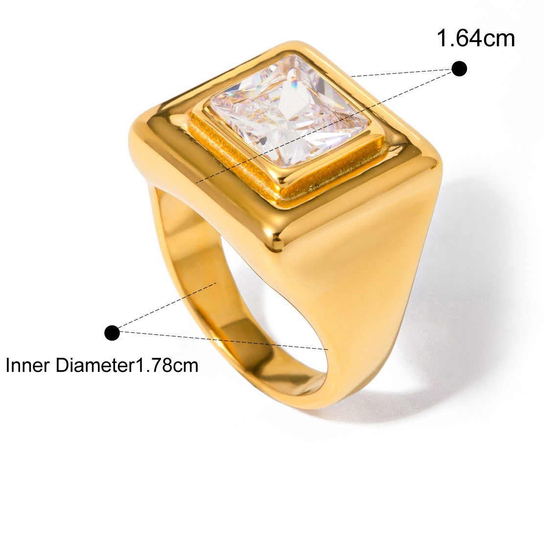 Kaze Simple Elegant Square Gemstone Ring | 18K Gold Ring in White, Green &amp; Blue Size 7 White 7US