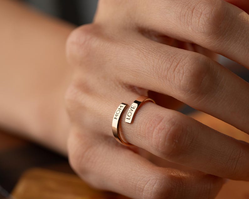 Kaze Personalised Double Name Wrap-Around Open Ring | Custom Engraved Ring in Silver, Gold &amp; Rose Gold
