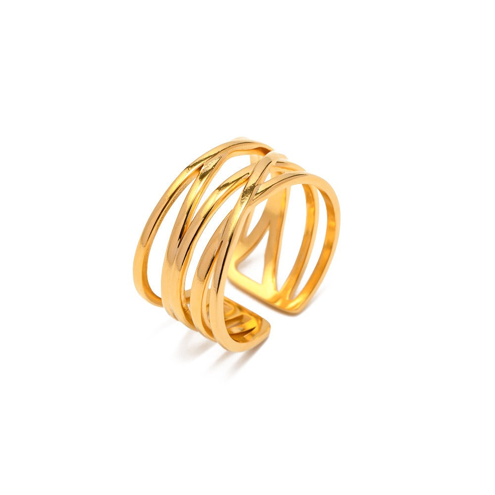Kaze Simple Elegant Cross-Shaped Design Ring | 18K Gold Adjustable Open Band Ring Adjustable