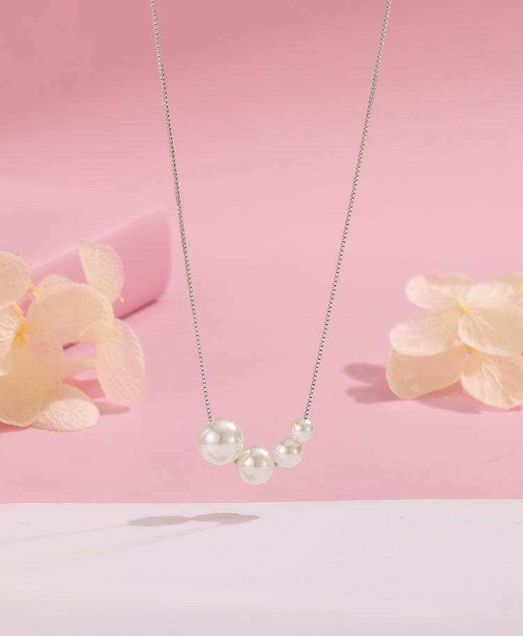 Kaze S925 Minimalist Pearl Pendant Necklace | Sterling Silver Pearl Necklace in Gold &amp; White Gold White Gold Color Pearl Necklace
