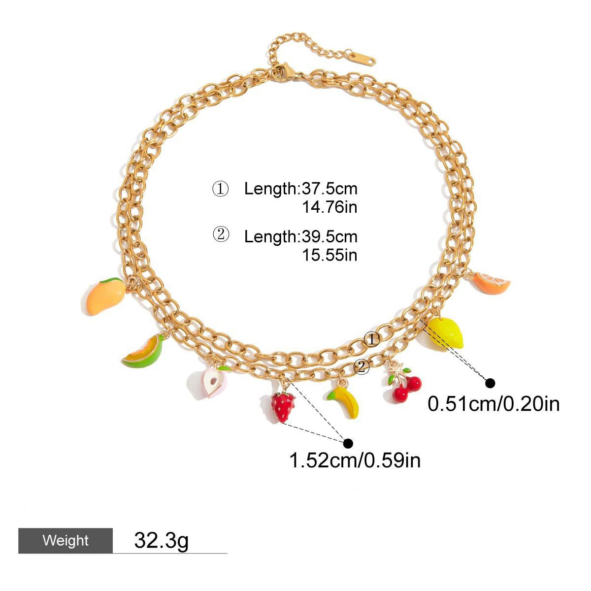 Kaze 18K Gold Thick Chain Fruit Pendant Jewellery Set | Necklace, Bracelet &amp; Earrings in 18K Gold Necklace
