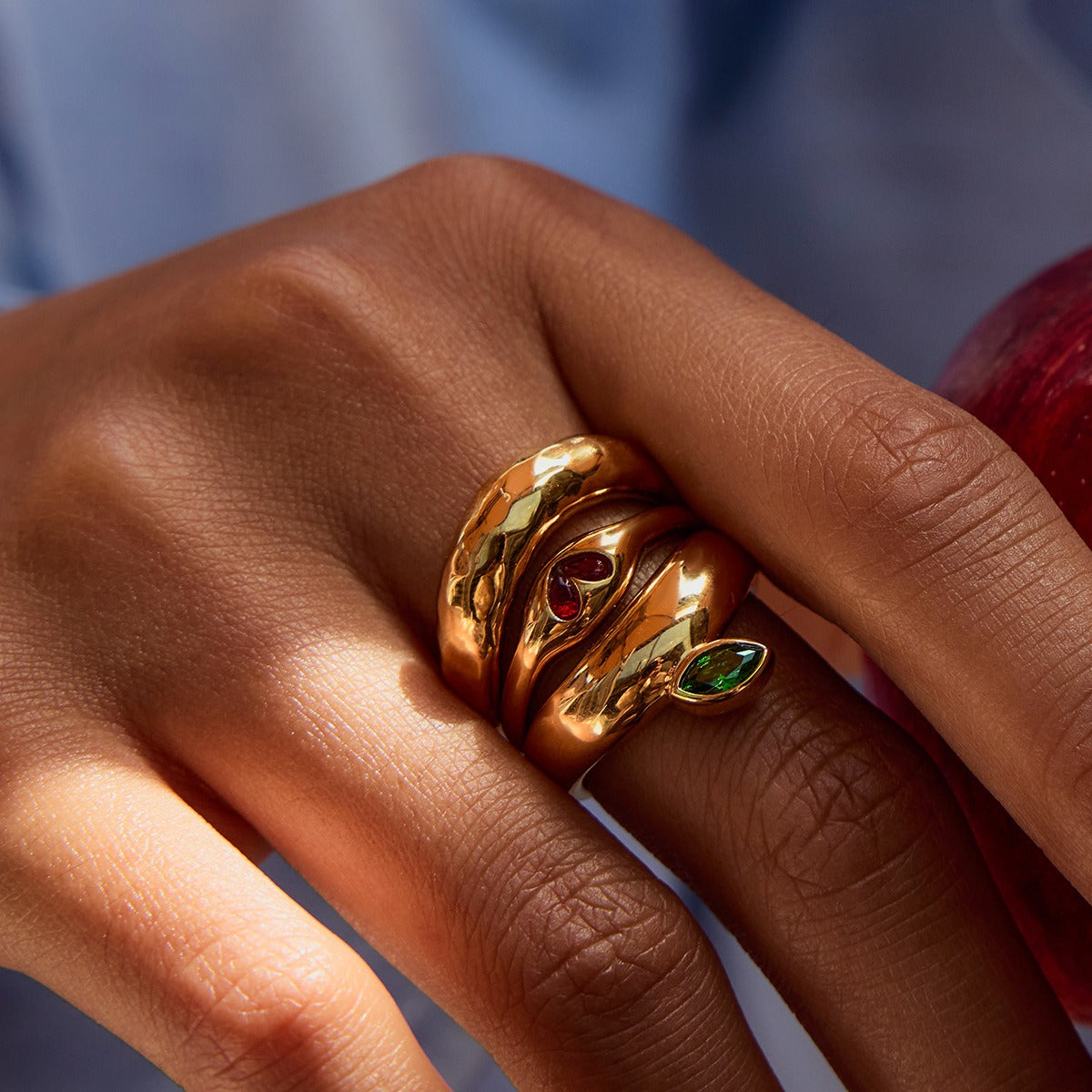 Kaze Apple-Shaped Zircon Titanium Steel Ring | 18K Gold Charm Ring in Ring A, B &amp; C Size 7 US