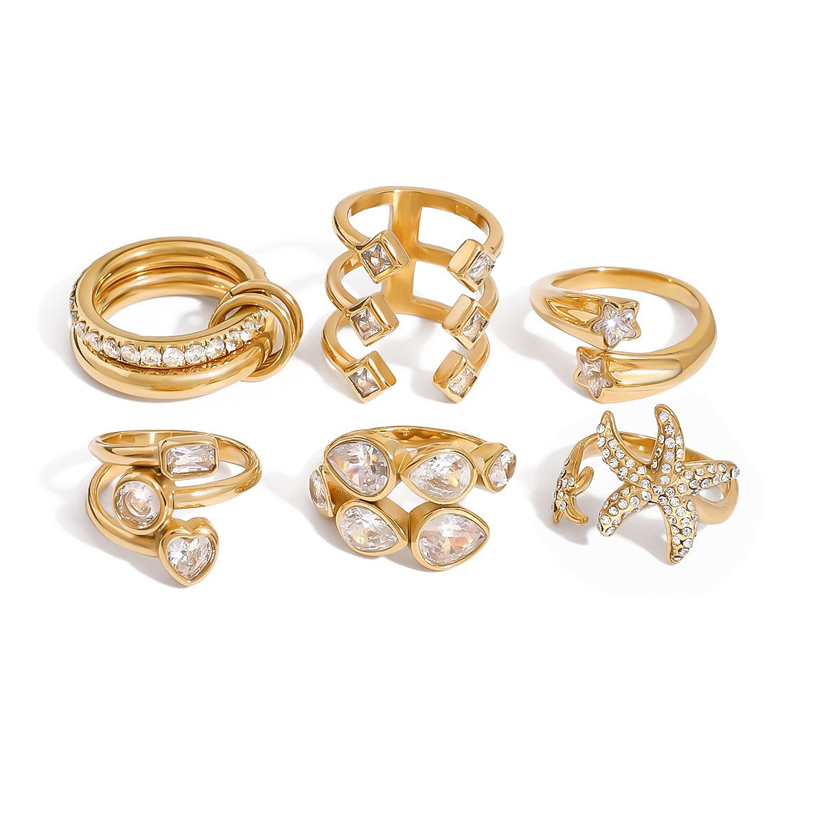 Kaze Geometric Gemstone Ring | 18K Gold Inlaid Statement Ring — 5 Styles