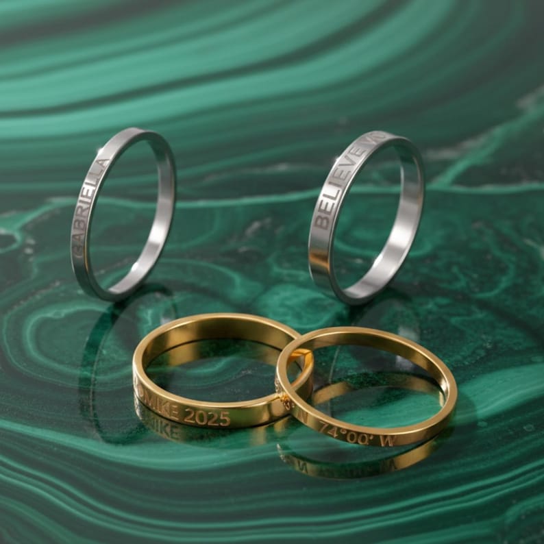 Kaze Customized Engraved Smooth Band Ring | Personalised Name Ring in Silver &amp; Gold Sizes 3–12 US
