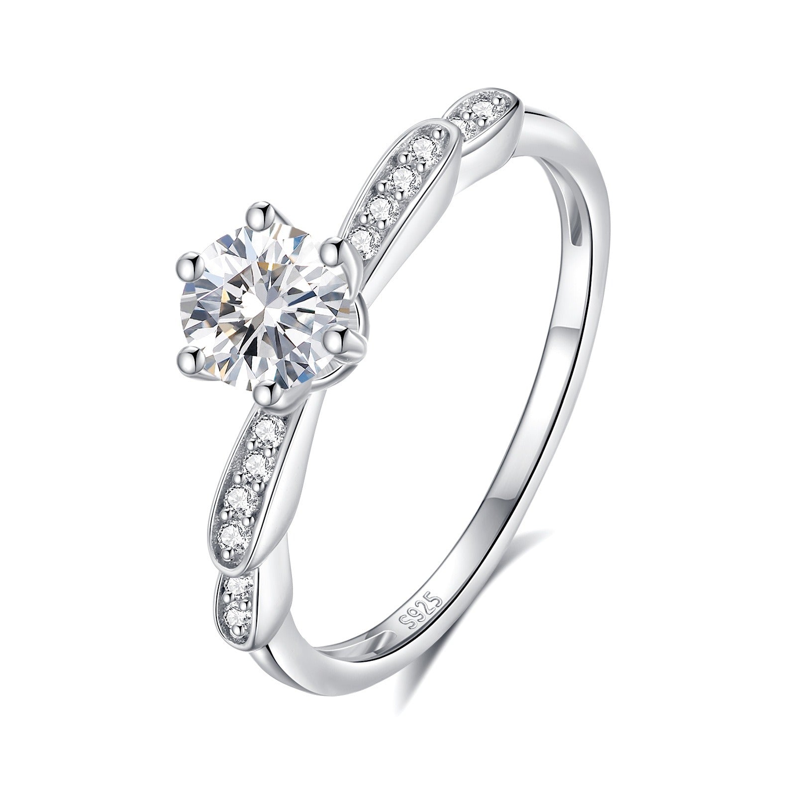 S925 Sterling Silver 0.5ct Moissanite Petal Ring Empty setting (without main stone)