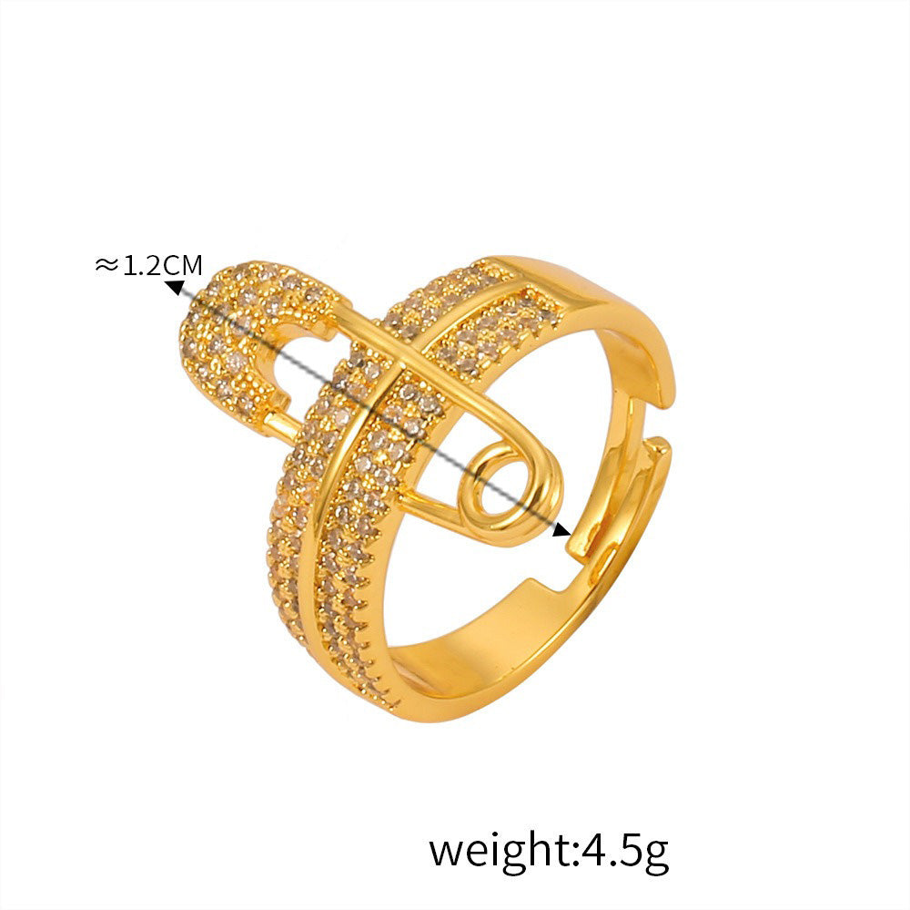 Kaze Diamond-Studded Light Luxury Style Ring | 18K Gold Pin, Ring &amp; Ball Design in 9 Variants Gold