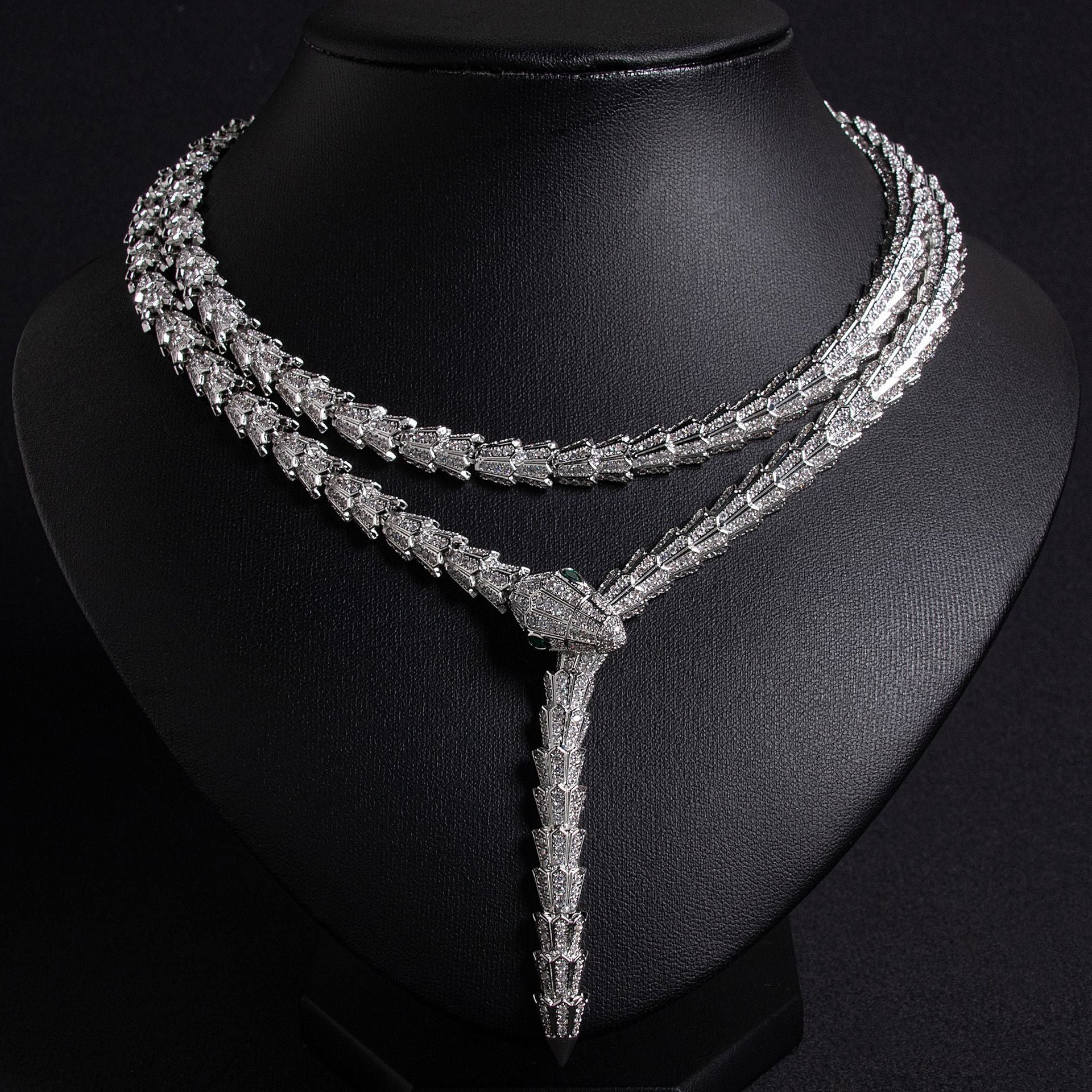 Kaze Double-Layer Serpentine Zirconia Necklace | 18K Gold-Plated Luxury Chain Silver