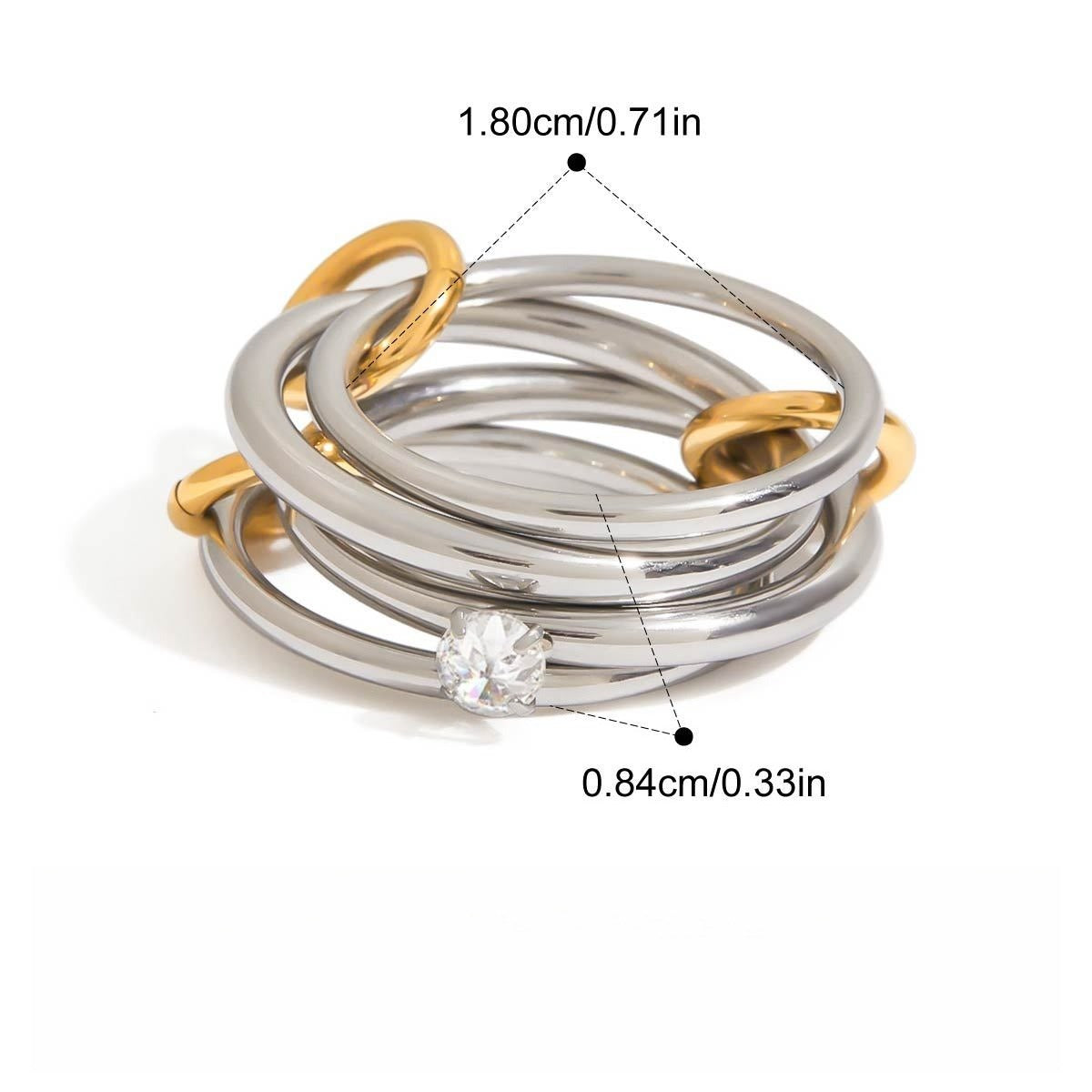 Zirconia-Embellished Multi-Layer Stackable Titanium Steel Ring Ring B 8US