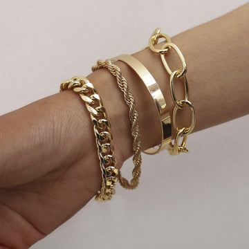 Kaze C-Shape Mixed Twist Chain Bangle | 18K Gold S925 Silver Open Bracelet in Gold &amp; Silver