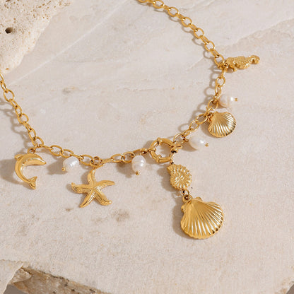 Kaze 18K Gold Ocean-Themed Inlaid Pearl Jewellery Set | 14-Piece Coastal Jewellery Collection