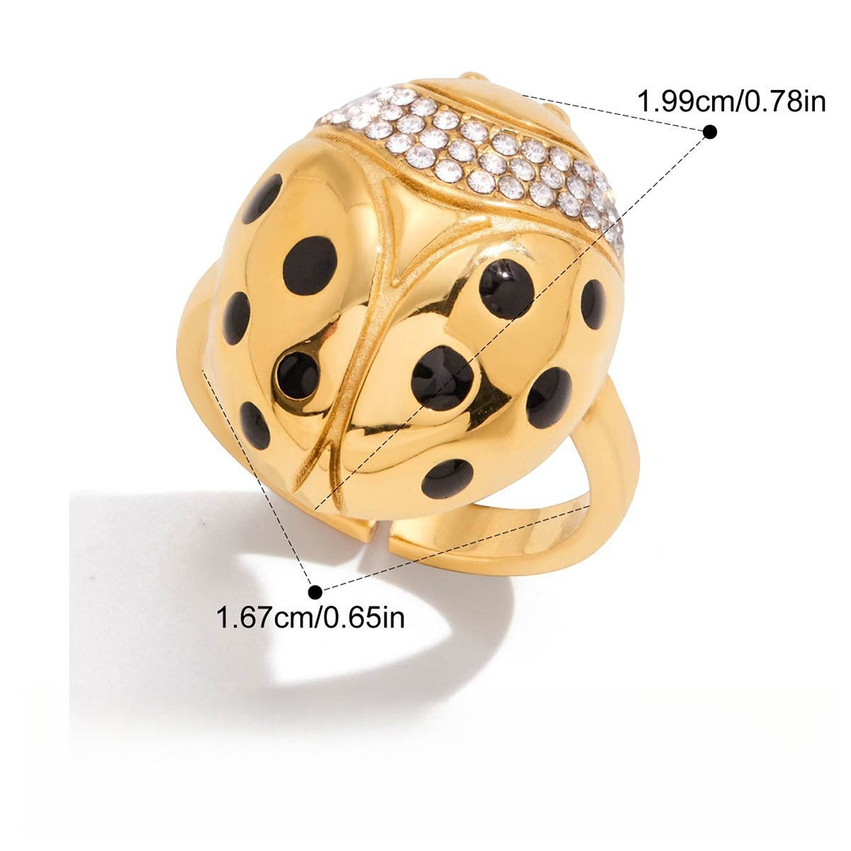 Kaze Ladybug Zircon Titanium Steel Ring | 18K Gold Lucky Charm Ring in Ring A, B &amp; C Ring C Adjustable