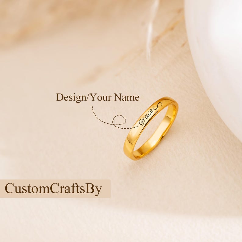 Kaze Customized Smooth Name Engraving Ring | Elegant Personalised Band in Silver, Gold &amp; Rose Gold