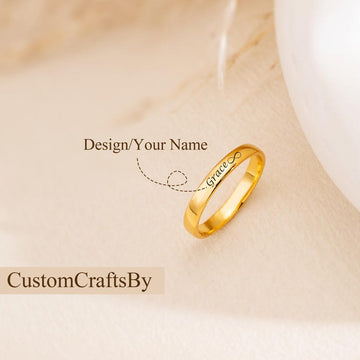 Kaze Customized Smooth Name Engraving Ring | Elegant Personalised Band in Silver, Gold &amp; Rose Gold