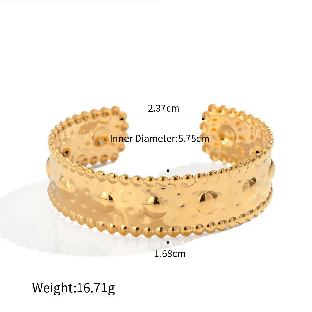 Kaze Wide Textured Gold Bracelet | 18K Gold-Plated Geometric Statement Bangle Style D-26