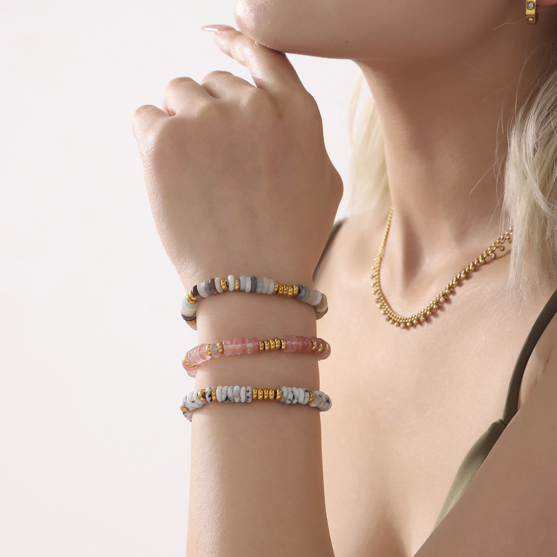 Kaze Round Beads Gemstone Bracelet | 18K Gold Abacus Bead Bracelet in 5 Style Variants