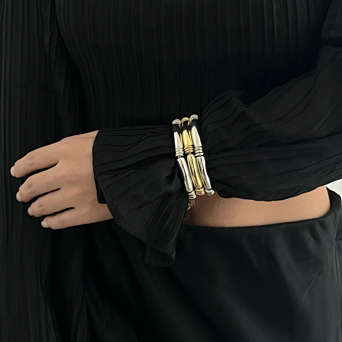 Kaze Light Luxury Beaded Bamboo Bracelet | 18K Gold-Plated S925 Silver Resin Bracelet in 8 Colours Color MixingF